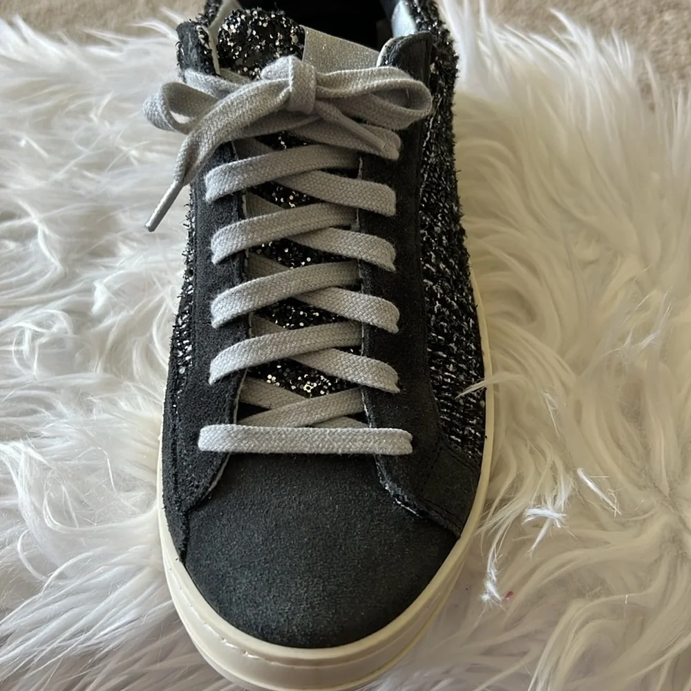 You Can Surf Later Women’s P448 Charcoal Gray Suede/Tweed Sneaker Size EU 38